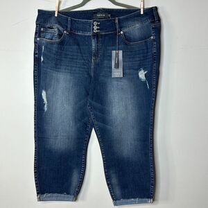 Torrid Premium Stretch Jegging Crop Blue Spell Distressed Plus Size Women 26 NWT